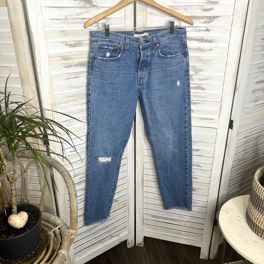 LEVI'S PREMIUM DENIM Women's 30 Wedgie Icon Ankle Jeans Distressed Denim Blue - Picture 3 of 16
